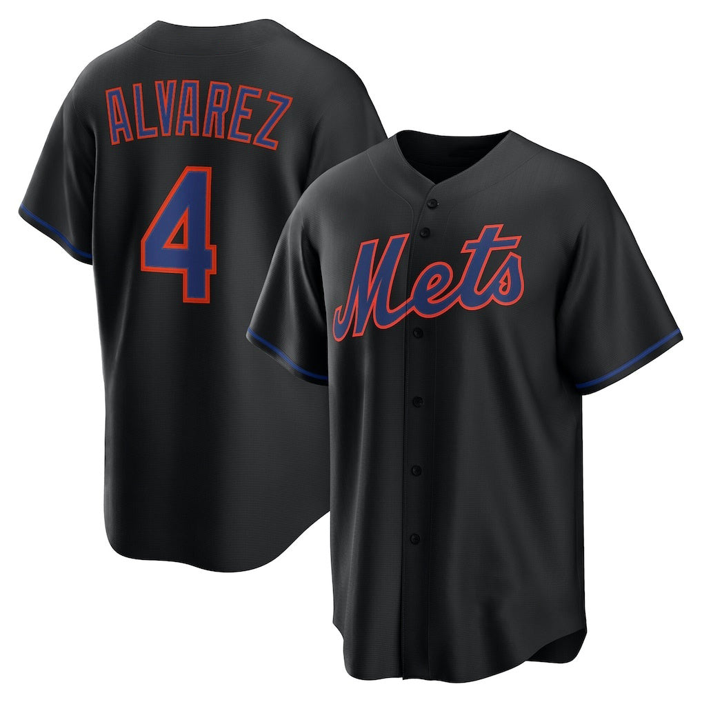 New York Mets #4 Francisco Alvarez Black MASONITE Alternate Replica Jersey