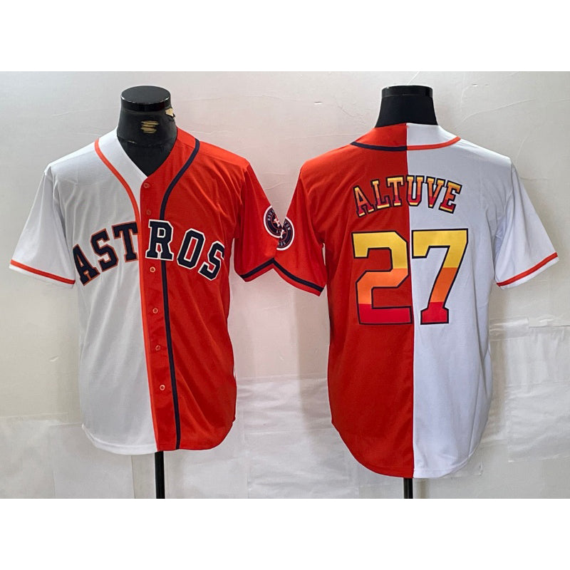 Houston Astros #27 Jose Altuve White Orange MASONITE Split Stitched Jersey