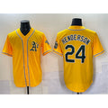 Oakland Athletics #24 Rickey Henderson Yellow MASONITE With Patch Stitched Baseball Jersey