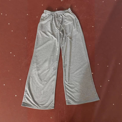 Ladies' pure-colored, waist-fitting, fashionable wide-leg, warp-knitted casual pants with drawstrings, suitable for home wear