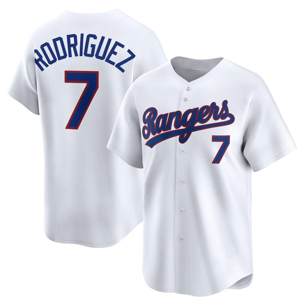 Texas Rangers #7 Ivan Rodriguez White MASONITE Throwback Cooperstown Collection Limited Jersey